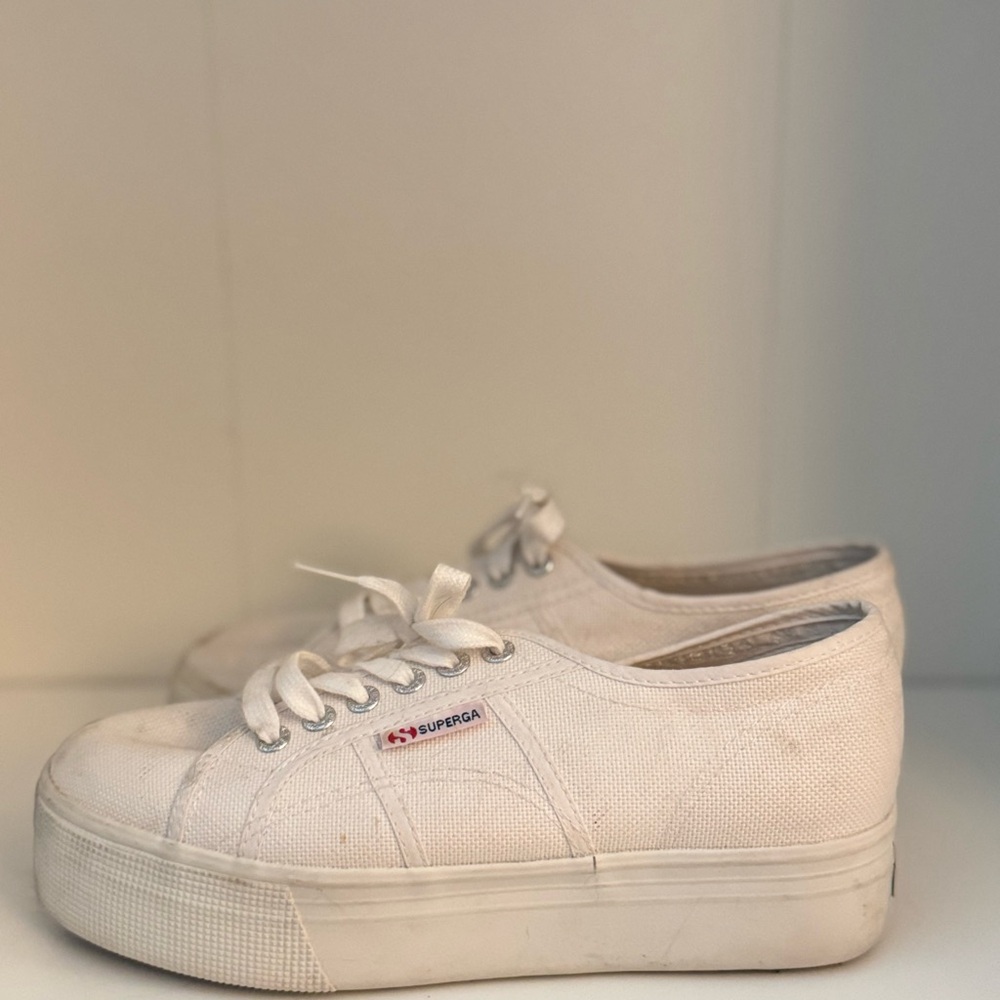 Superga White Platform Sneakers Canvas Low-Top